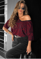 Tricou oversize cu model tip panteră Cascade burgundowy