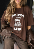 Tricou z nadrukiem Matcha Club ciocolatiu