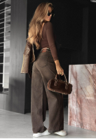 Pantaloni din denim wide leg Quiet Moment gri închis