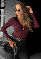 Body z dekoltem w serek Stay A Moment burgundowa