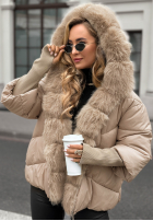 Scurtă pikowana Geacă z futerkiem Frosty Horizon camel