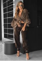 Pantaloni din denim wide leg Forget That Call ciocolatii