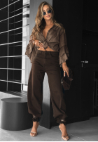Pantaloni din denim wide leg Forget That Call ciocolatii