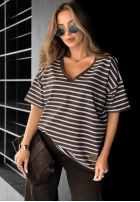 Tricou oversize w paski Cascade ciocolatiu
