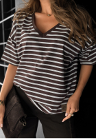Tricou oversize w paski Cascade ciocolatiu