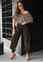 Tricou oversize w paski Cascade ciocolatiu