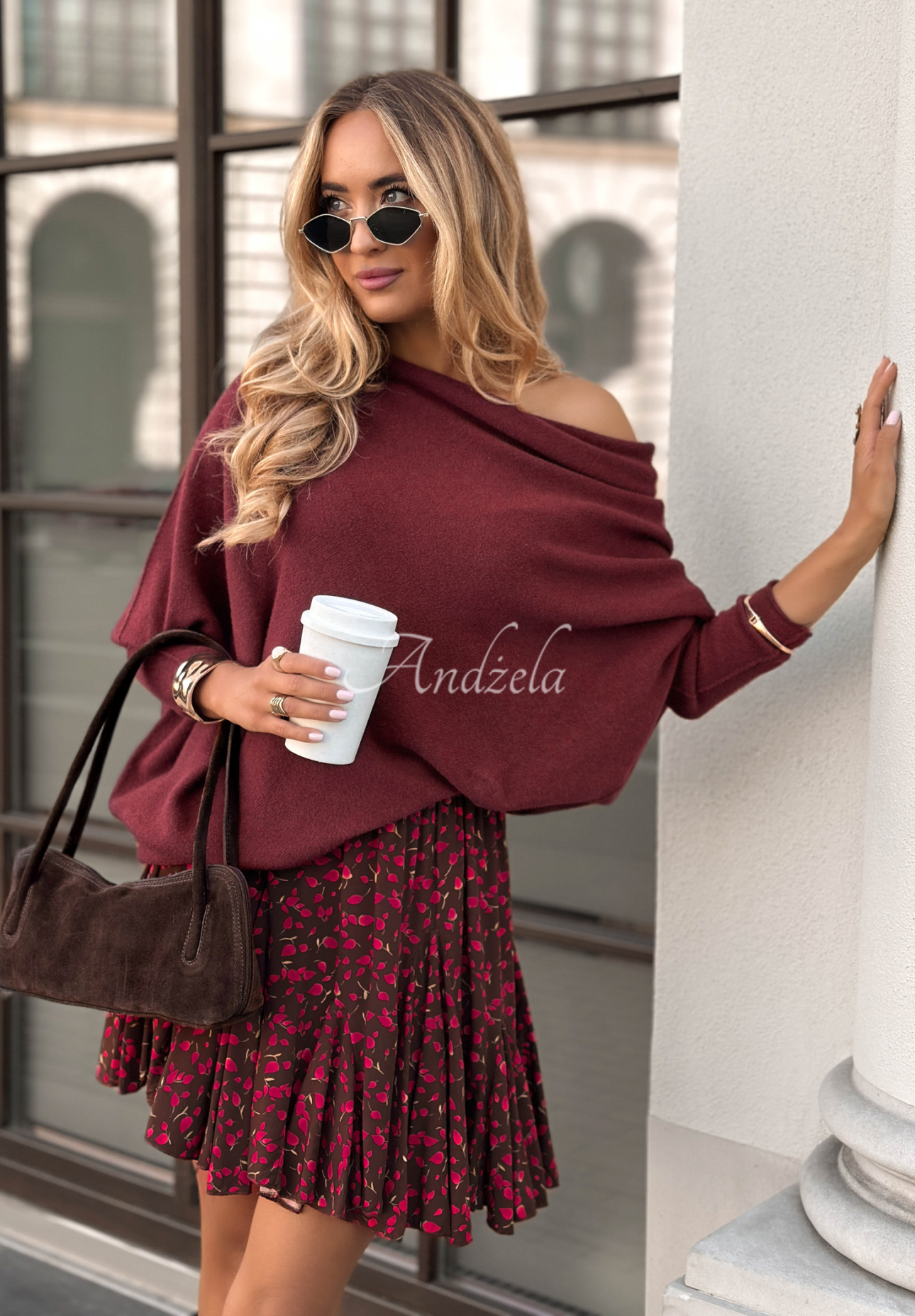 Pulover oversize Found Each Other burgundowy