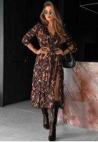 Rochie midi cu model tip panteră Save It For Later czekoladowo-negru