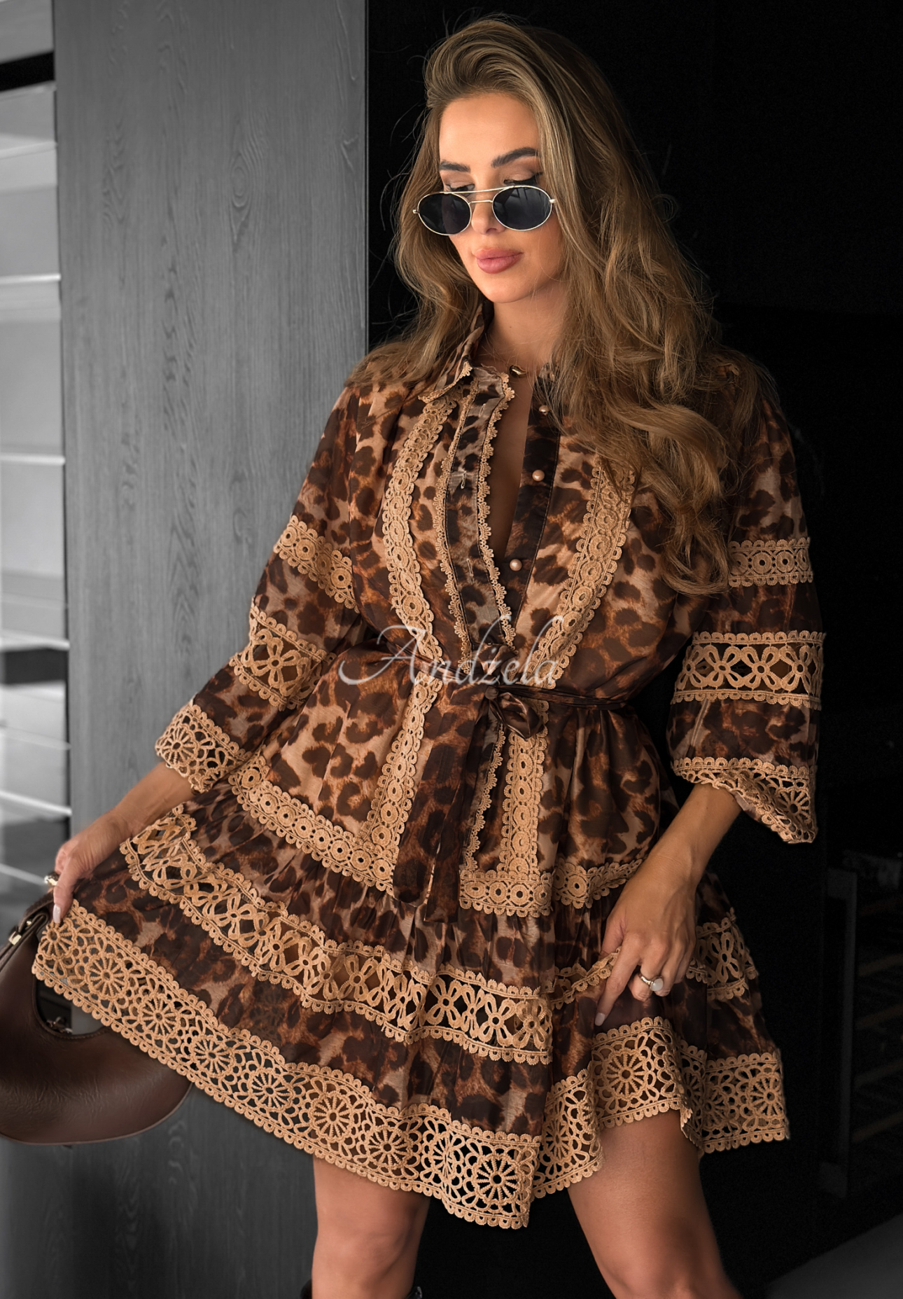 Rochie cu imprimeu leopard și dantelă Next Please