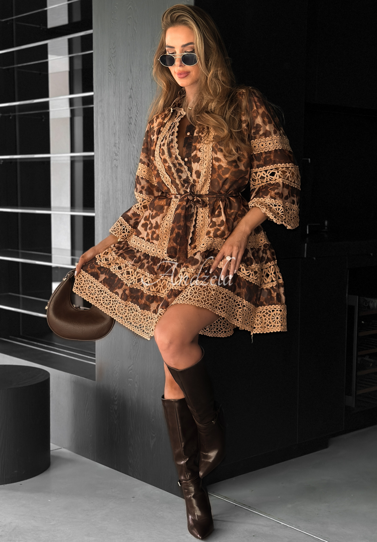 Rochie cu imprimeu leopard și dantelă Next Please