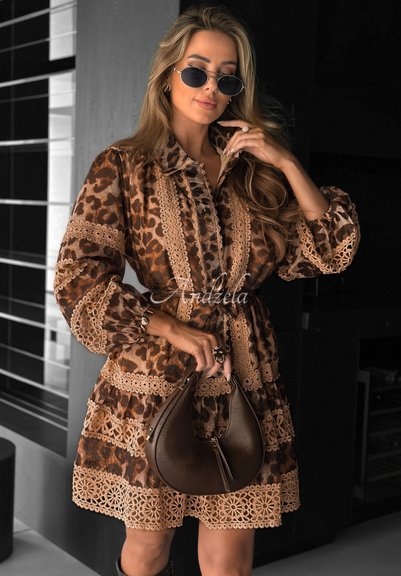 Rochie cu imprimeu leopard și dantelă Next Please