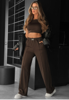 Compleu de trening Tricou i Pantaloni wide leg Unsent Message ciocolatiu