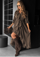 Rochie midi z falbanką Waiting Again ciocolatie