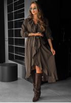 Rochie midi z falbanką Waiting Again ciocolatie