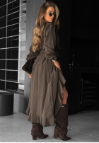 Rochie midi z falbanką Waiting Again ciocolatie