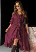 Rochie midi z falbanką Waiting Again burgundowa