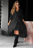 Rochie midi z falbanką Waiting Again negru