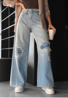 Blugi wide leg cu abraziuni No One Asked