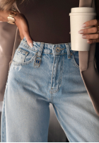 Pantaloni din denim wide leg z przetarciami No One Asked albastre