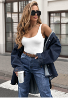 Pantaloni din denim mom fit Stay Inspired ciemnoniebieskie
