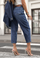 Pantaloni din denim mom fit Stay Inspired ciemnoniebieskie