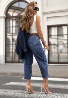 Pantaloni din denim mom fit Stay Inspired ciemnoniebieskie