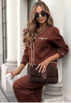 Elegancki Compleu 3w1 Bluză, Pantaloni i Eșarfă Your Turn ciocolatiu