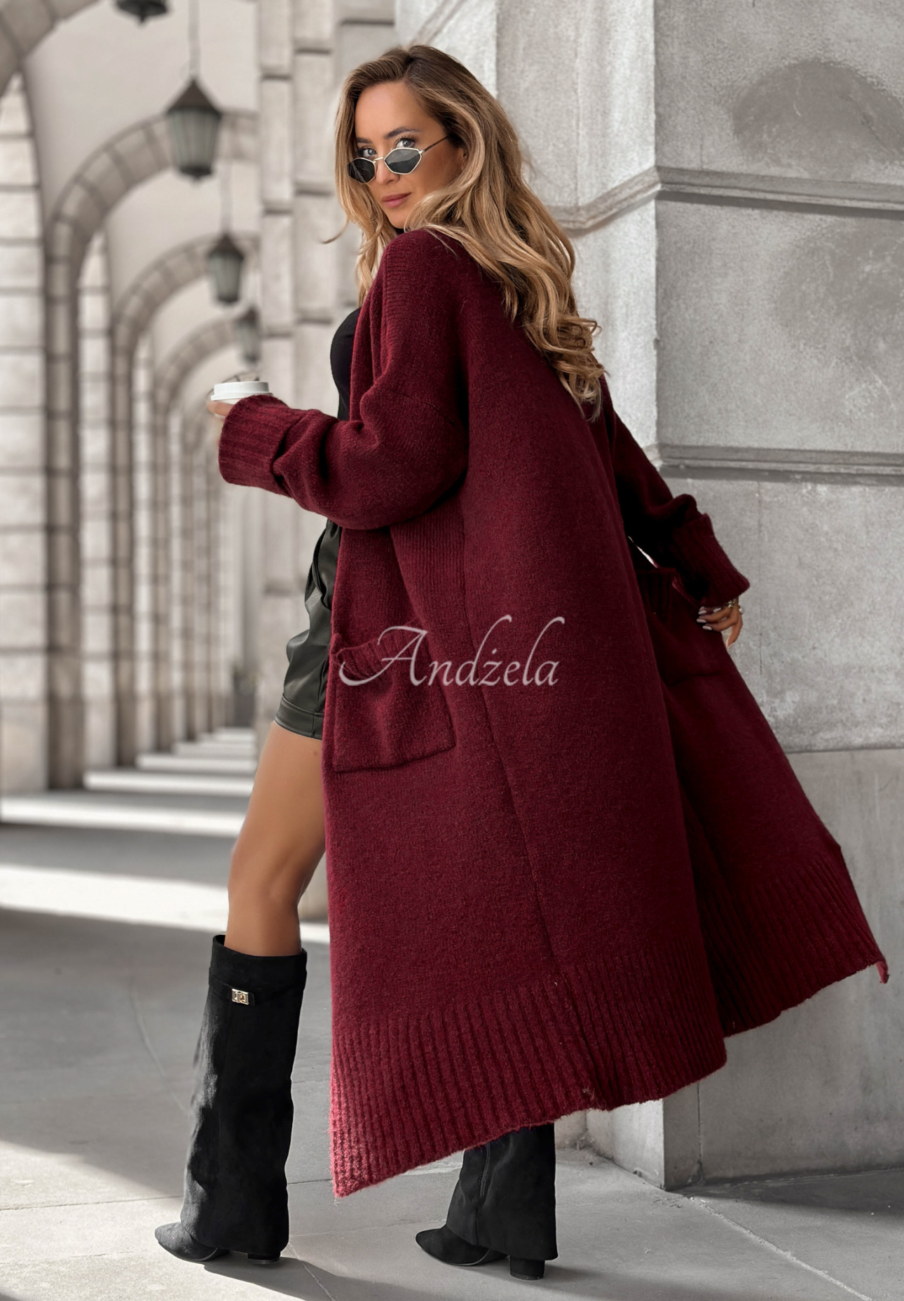Cardigan lung oversize cu buzunare Marbelio