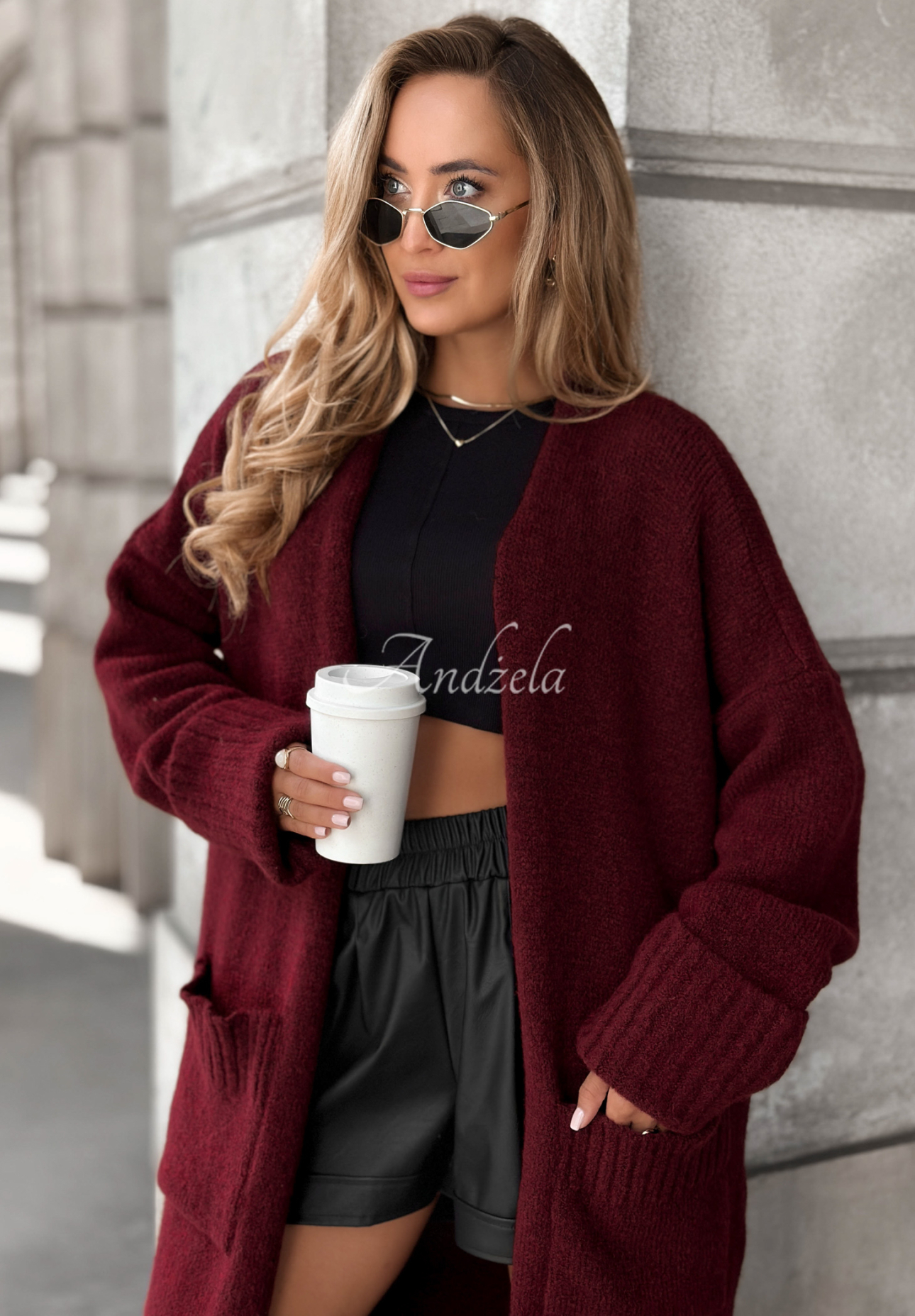 Cardigan lung oversize cu buzunare Marbelio