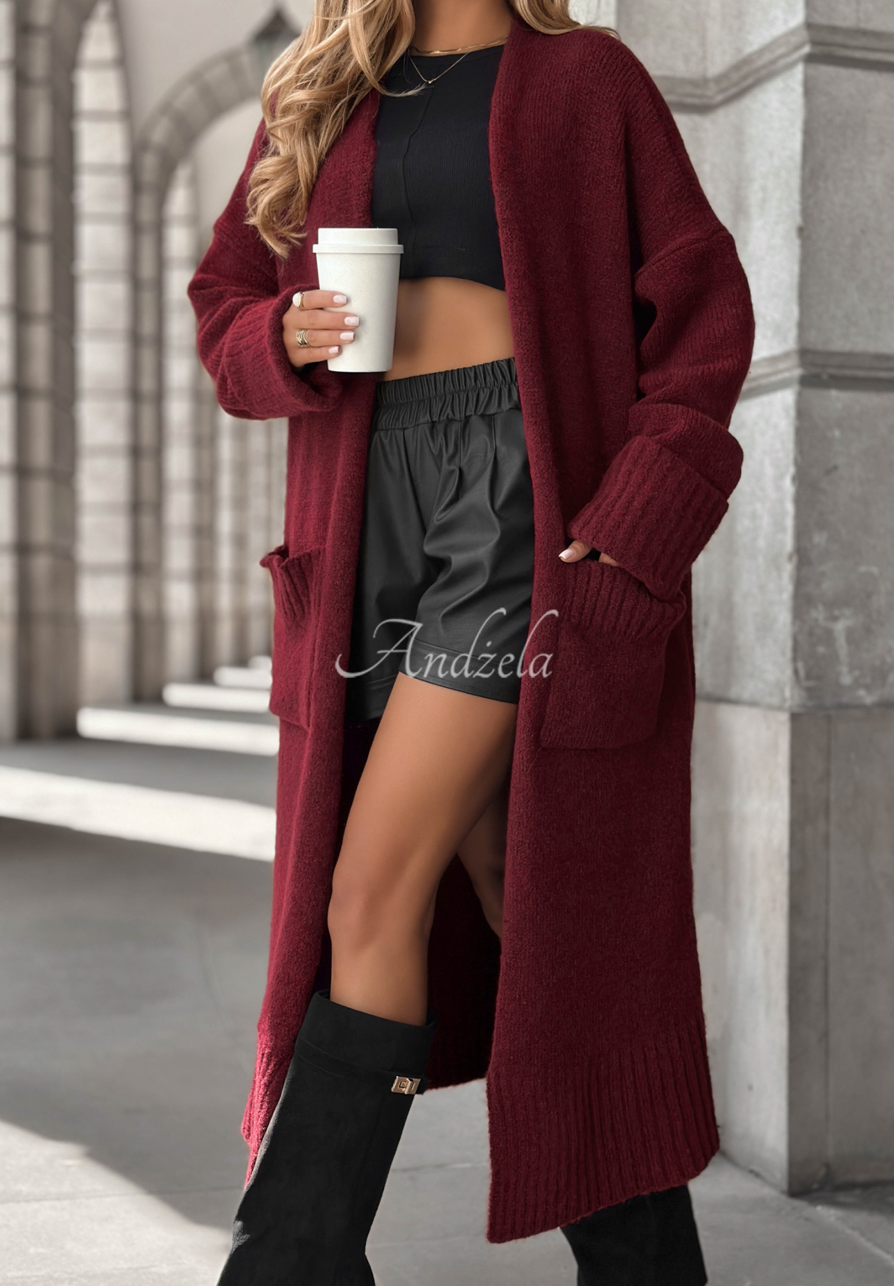Cardigan lung oversize cu buzunare Marbelio