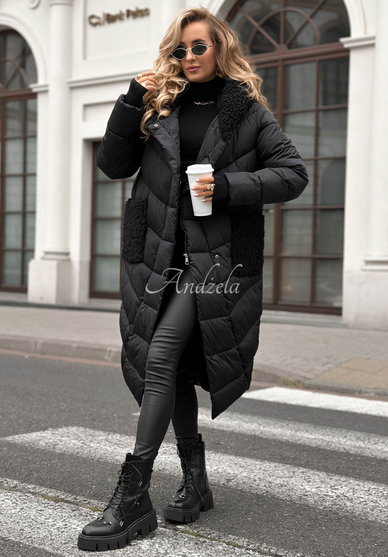 Geacă lungă matlasată Long Cold Winter din imitație de lână de miel