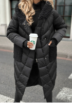 Długa pikowana Geacă z kożuszkiem Long Cold Winter negru