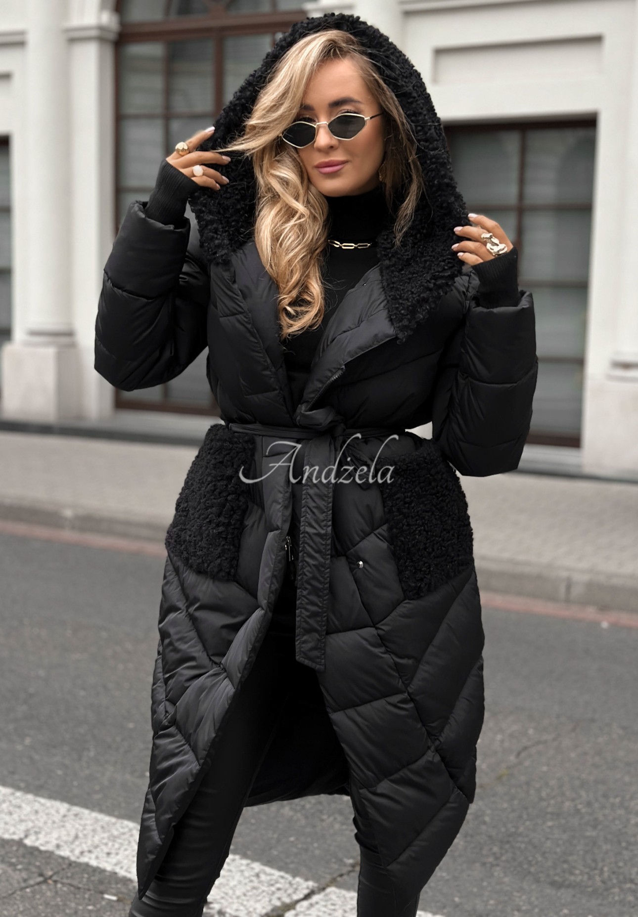 Geacă lungă matlasată Long Cold Winter din imitație de lână de miel