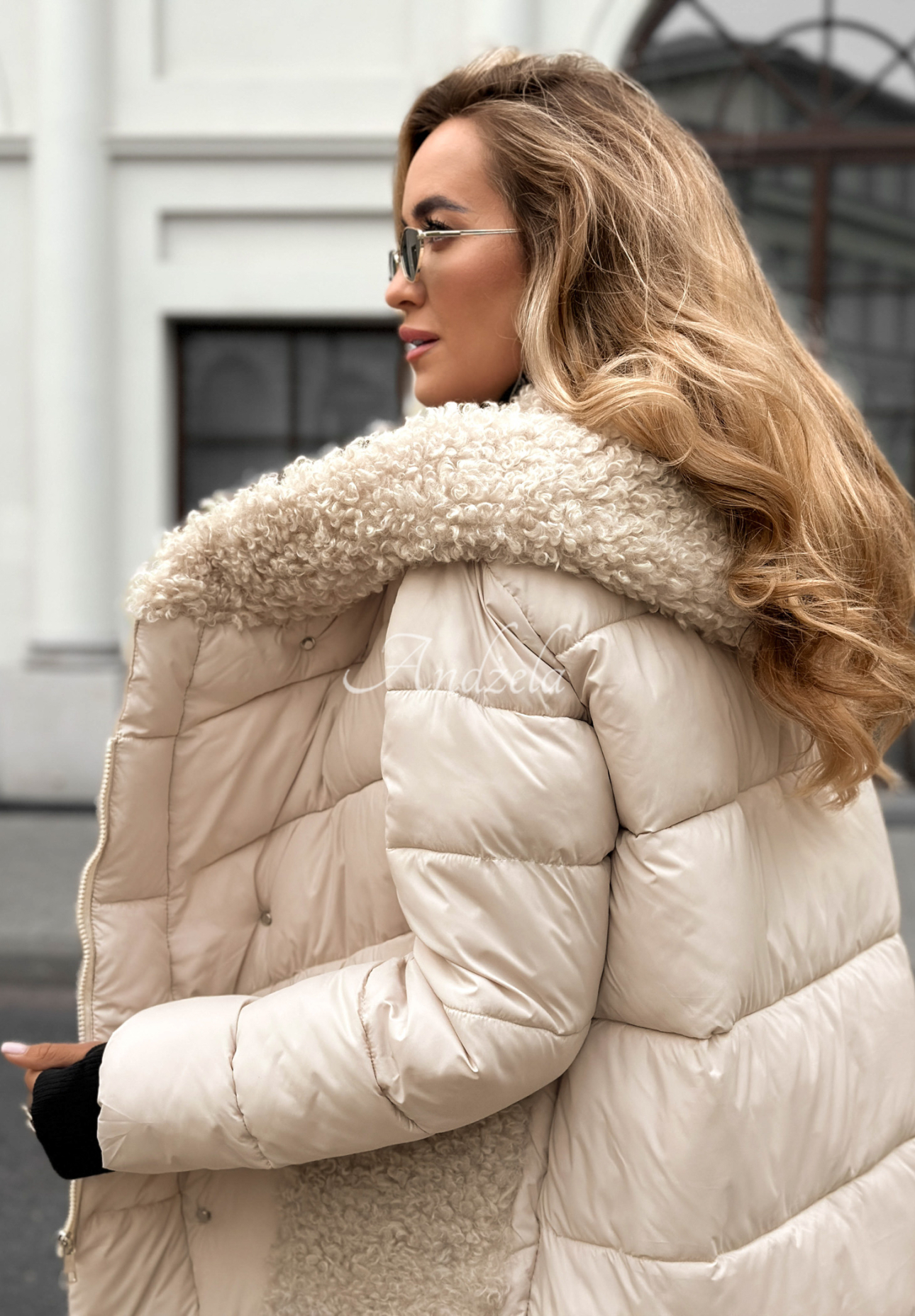 Geacă lungă matlasată Long Cold Winter din imitație de lână de miel