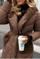 Długa pikowana Geacă z kożuszkiem Long, Cold Winter ciocolatie