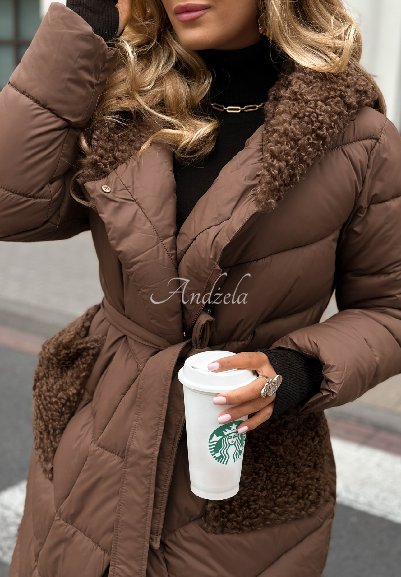 Geacă lungă matlasată Long Cold Winter din imitație de lână de miel