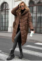 Długa pikowana Geacă z kożuszkiem Long, Cold Winter ciocolatie