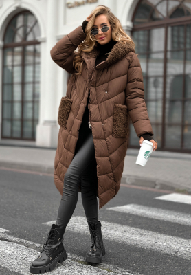 Geacă lungă matlasată Long Cold Winter din imitație de lână de miel