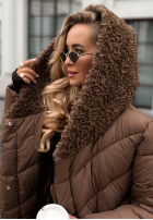 Długa pikowana Geacă z kożuszkiem Long, Cold Winter ciocolatie