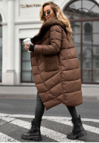 Długa pikowana Geacă z kożuszkiem Long, Cold Winter ciocolatie