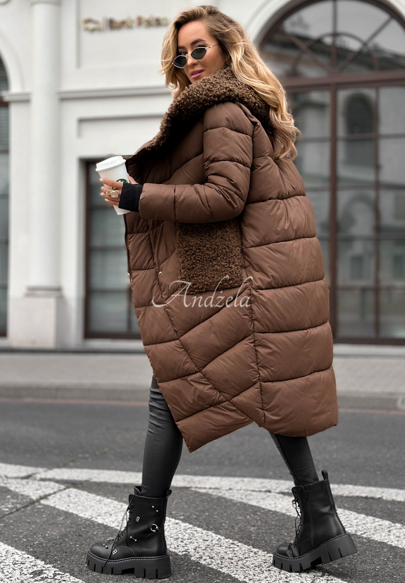 Geacă lungă matlasată Long Cold Winter din imitație de lână de miel