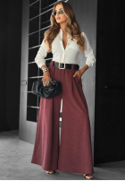 din material textil Pantaloni wide leg Need Coffee burgundowe