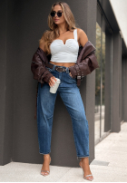 Pantaloni din denim z paskiem Calm But Crazy albastre