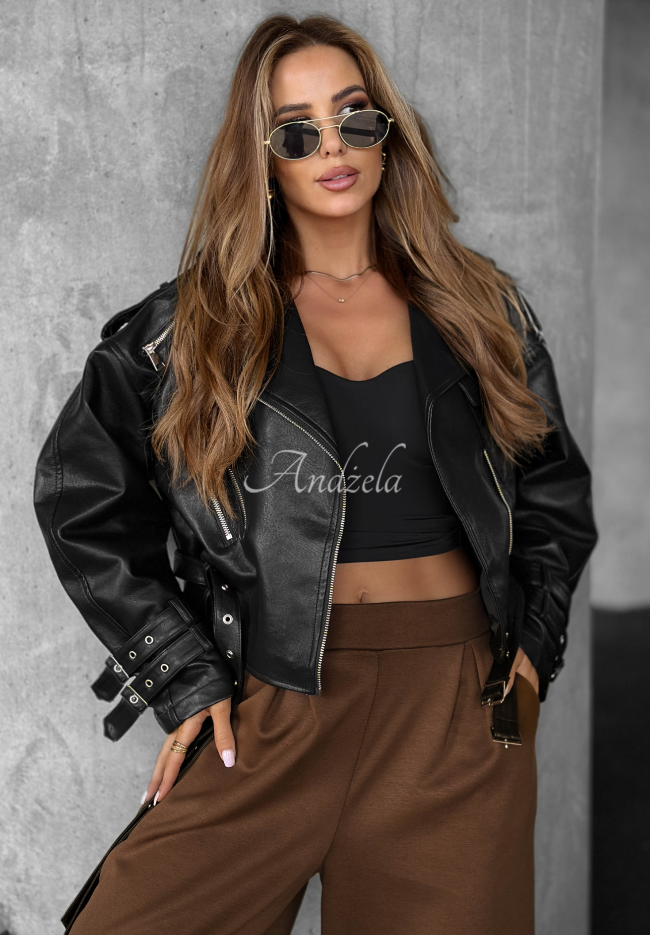 Pantaloni wide leg din material Listen Me