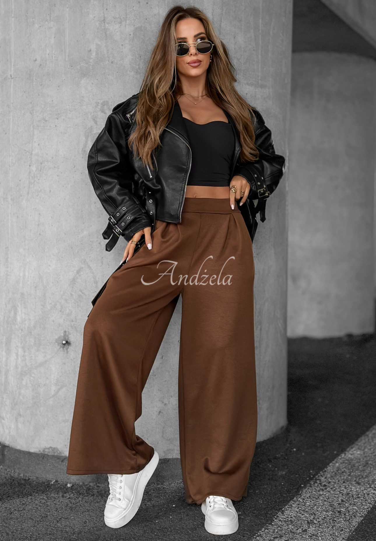 Pantaloni wide leg din material Listen Me