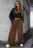 din material textil Pantaloni wide leg Listen Me ciocolatii