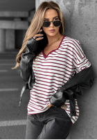 Tricou w paski Try That Again biało-burgundowy