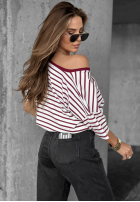 Tricou w paski Try That Again biało-burgundowy