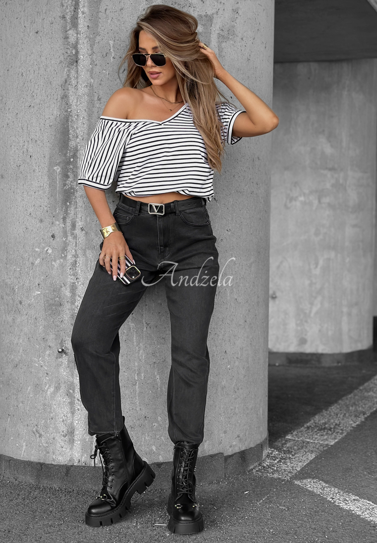 Tricou cu decolteu The Lines model în dungi