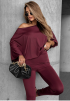 Bluză oversize na jedno ramię Missing Piece burgundowa